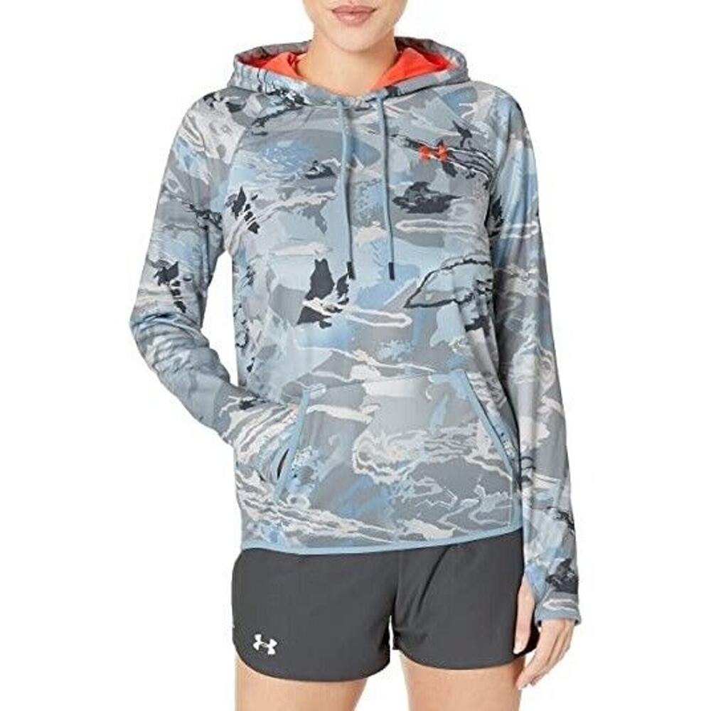 Under Armour Womens Hoodie Sweatshirt Sz L Blue Camo Storm Icon Gorpcore Active